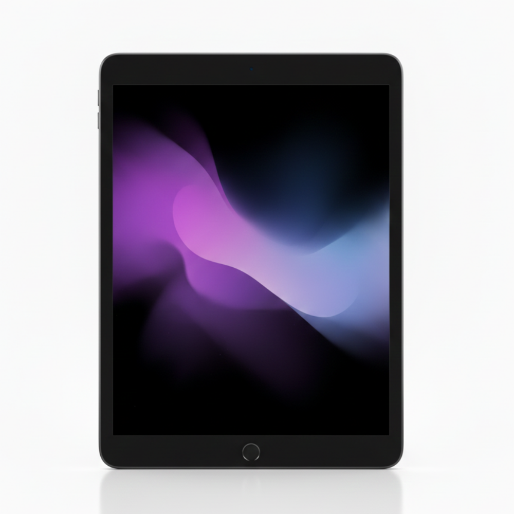 Refurbished iPad Air (Space Gray) – angled view, slim profile and clean body