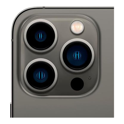 Certified refurbished 128 GB iPhone 13 Pro Max Graphite – angled shot showing display and rear cameras