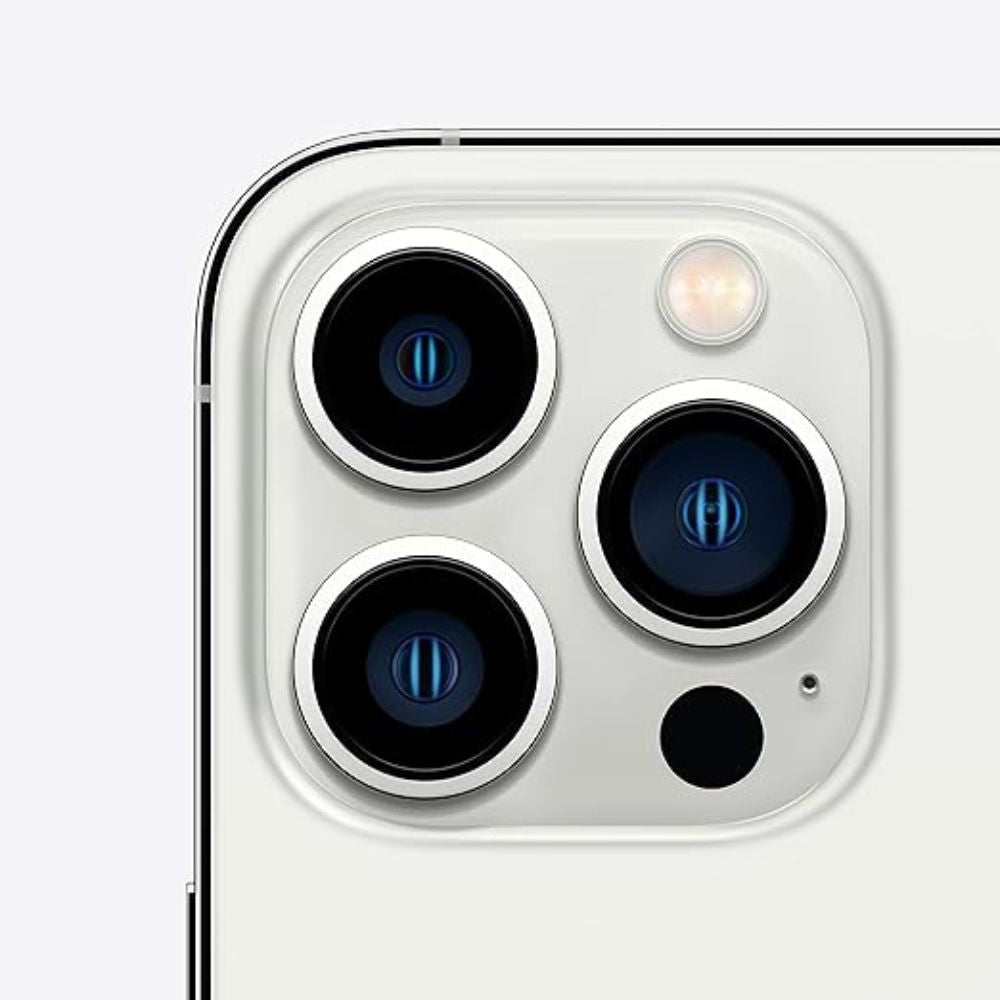 Unlocked refurbished iPhone 13 Pro Max 128 GB Silver – front and rear visible