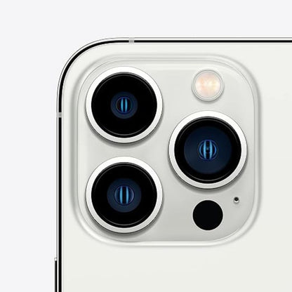 Unlocked refurbished iPhone 13 Pro Max 128 GB Silver – front and rear visible