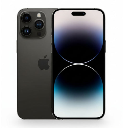 Refurbished iPhone 14 Pro Max – Space Black, 128 GB, front and rear view