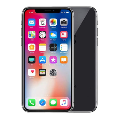 Refurbished iPhone X 64 GB – front view, clean screen and body, silver/grey frame visible