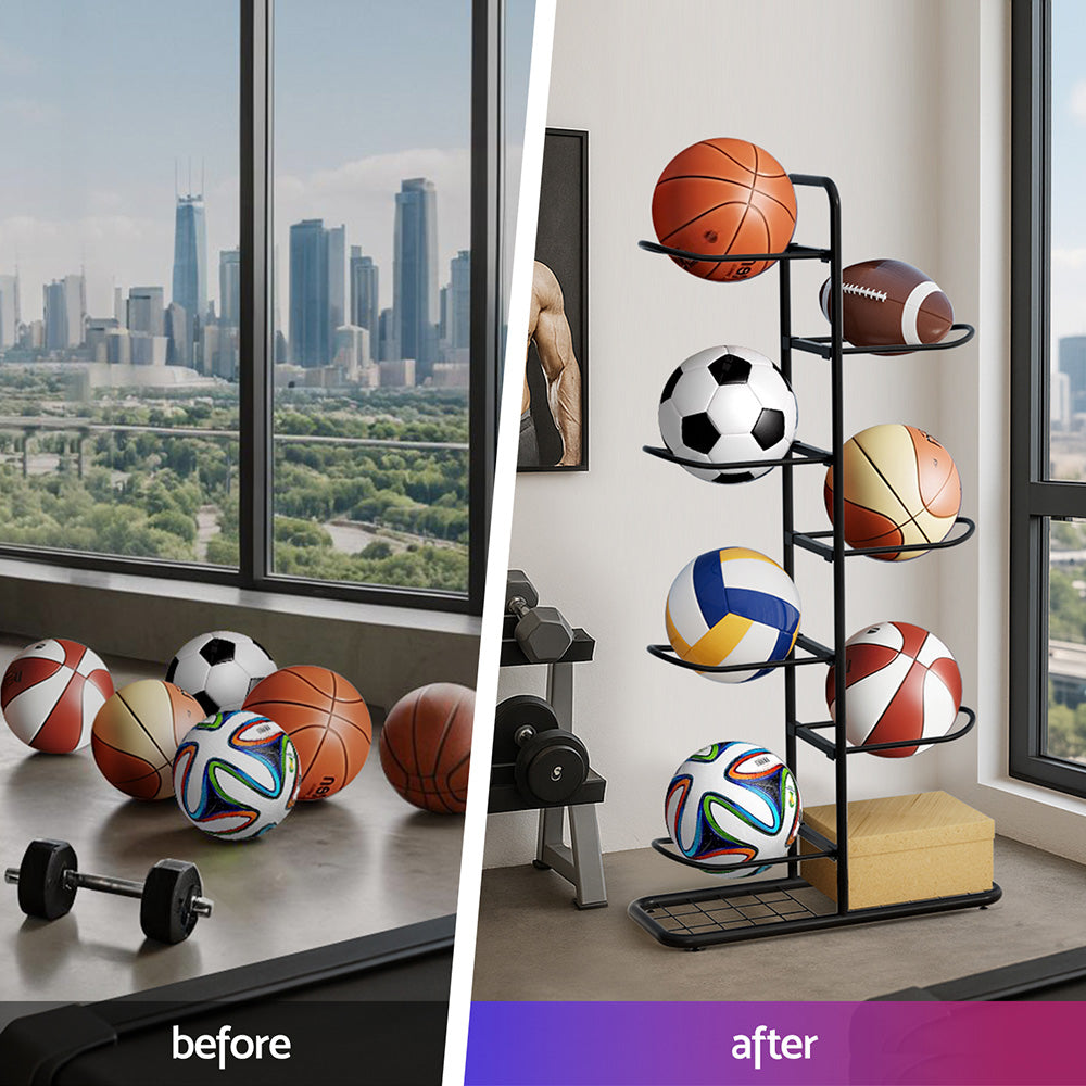 Everfit Ball Storage Rack Sports Equipment Organizer 7-Tier Holder for Garage Gym Black Tristar Online