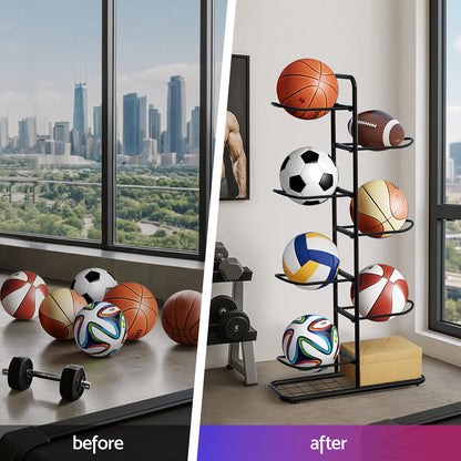 Everfit Ball Storage Rack Sports Equipment Organizer 7-Tier Holder for Garage Gym Black Tristar Online