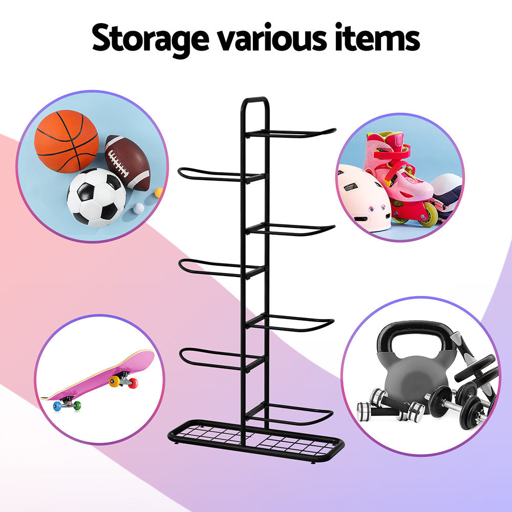 Everfit Ball Storage Rack Sports Equipment Organizer 7-Tier Holder for Garage Gym Black Tristar Online