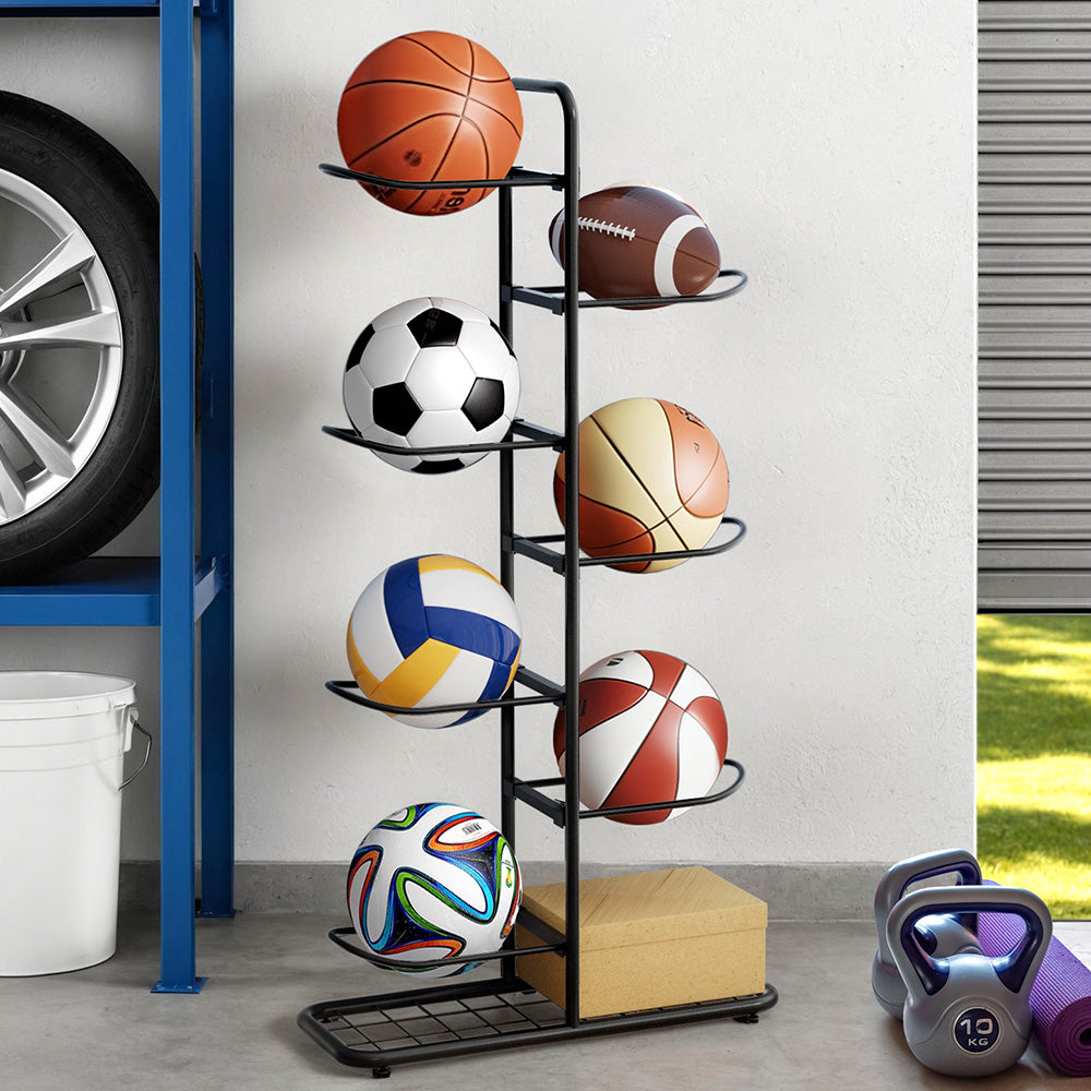 Everfit Ball Storage Rack Sports Equipment Organizer 7-Tier Holder for Garage Gym Black Tristar Online