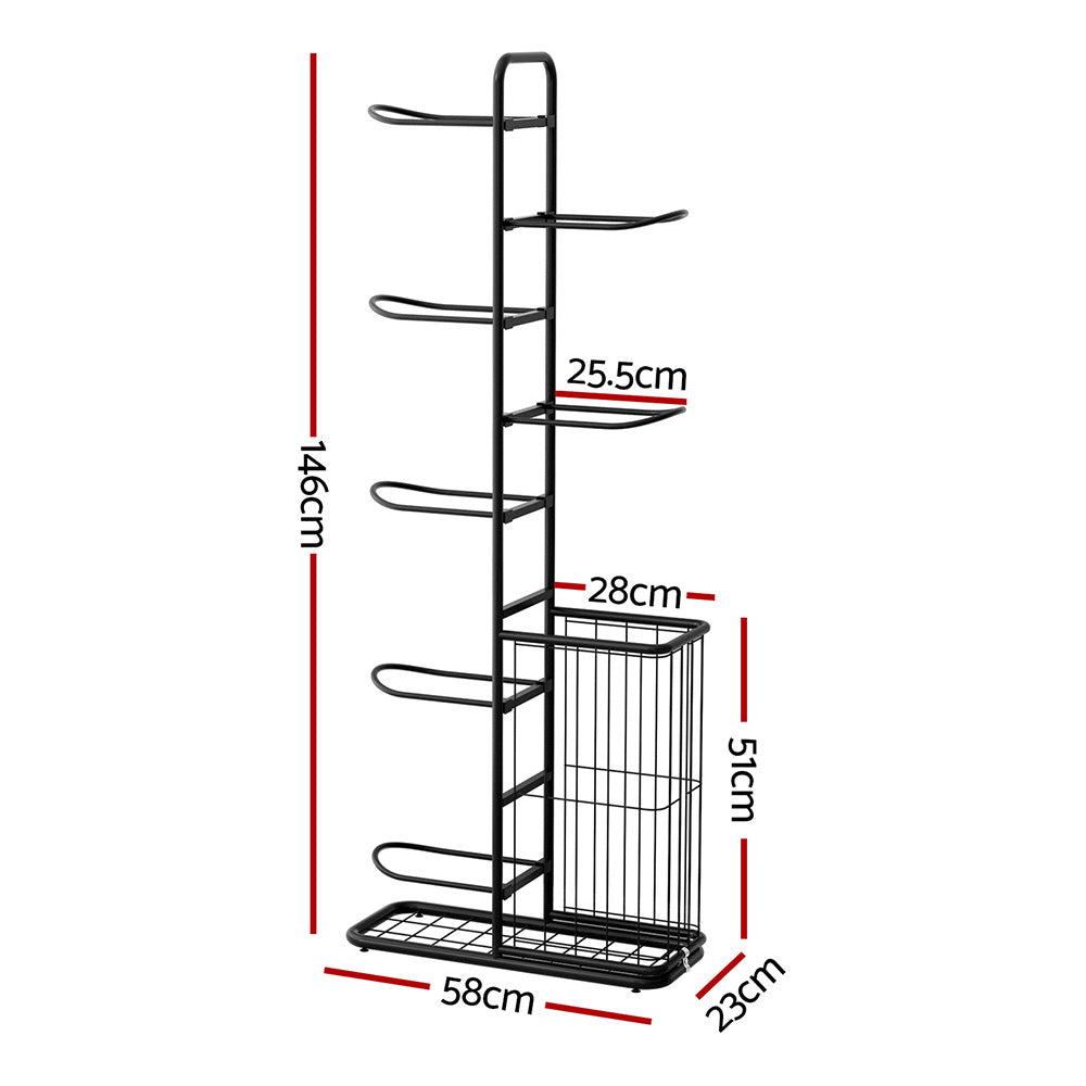 Everfit Ball Storage Rack Sports Equipment Organizer 7-Tier with Basket for Garage Gym Black Tristar Online