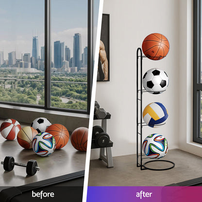 Everfit Ball Storage Rack Sports Equipment Organizer 4-Tier Holder for Garage Gym Black Tristar Online