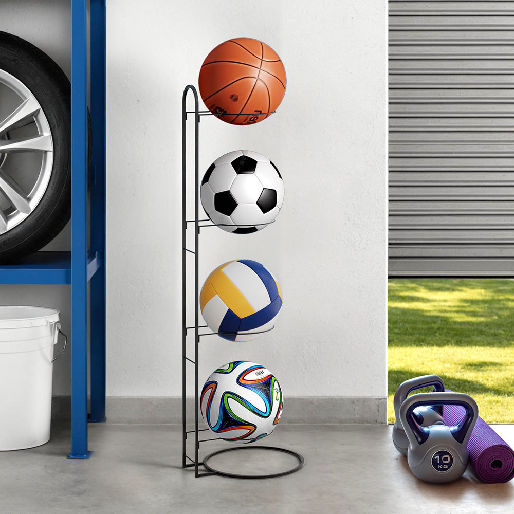 Everfit Ball Storage Rack Sports Equipment Organizer 4-Tier Holder for Garage Gym Black Tristar Online