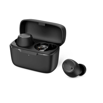 BlueAnt Pump Air Lite 2 slate black in-ear headphones, earbuds and case visible