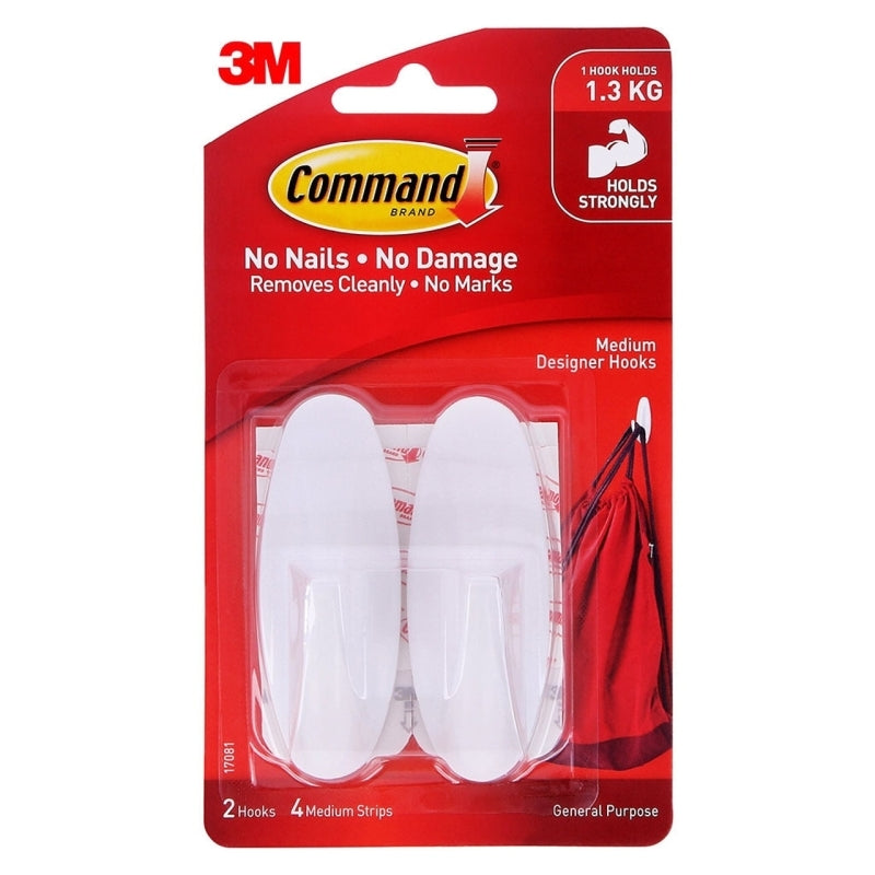 Command Med Hook White Pk2 Bx6 Command