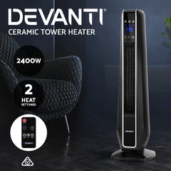 Devanti Electric Ceramic Tower Fan Heater Portable Oscillating Remote Control 2400W Black Tristar Online