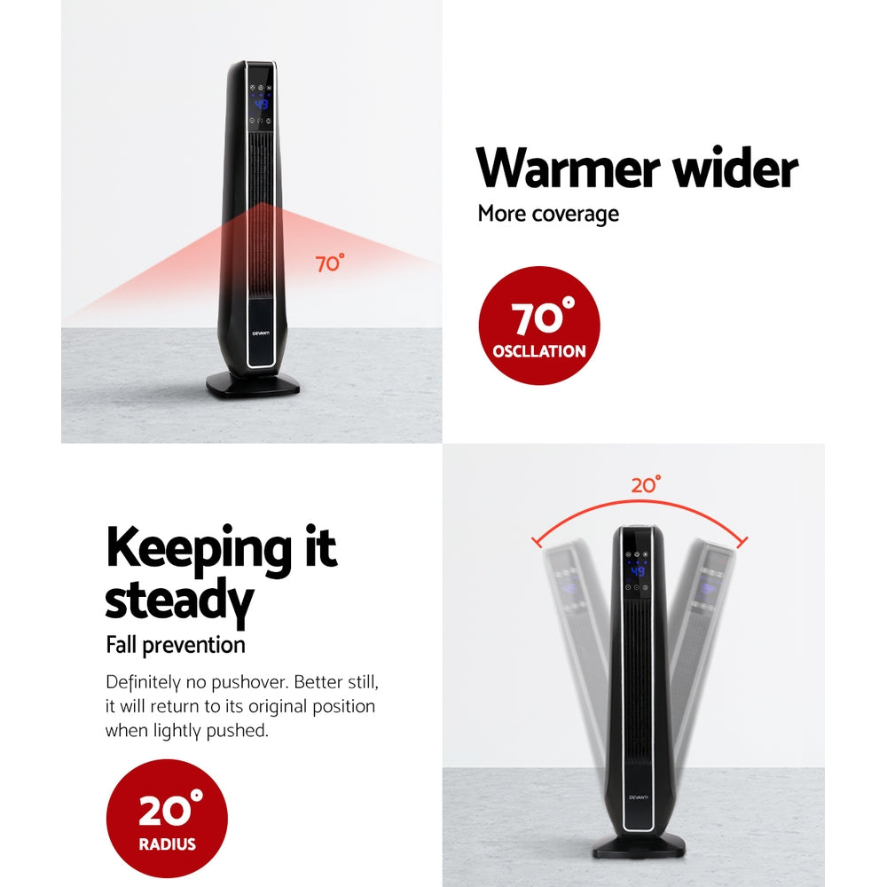 Devanti Electric Ceramic Tower Fan Heater Portable Oscillating Remote Control 2400W Black Tristar Online
