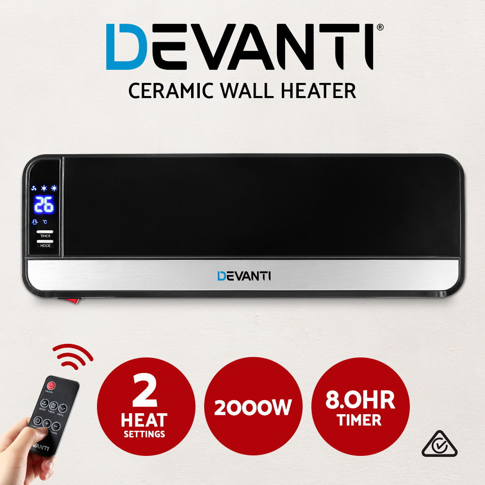Devanti 2000W Wall Mounted Panel Heater - Black Tristar Online