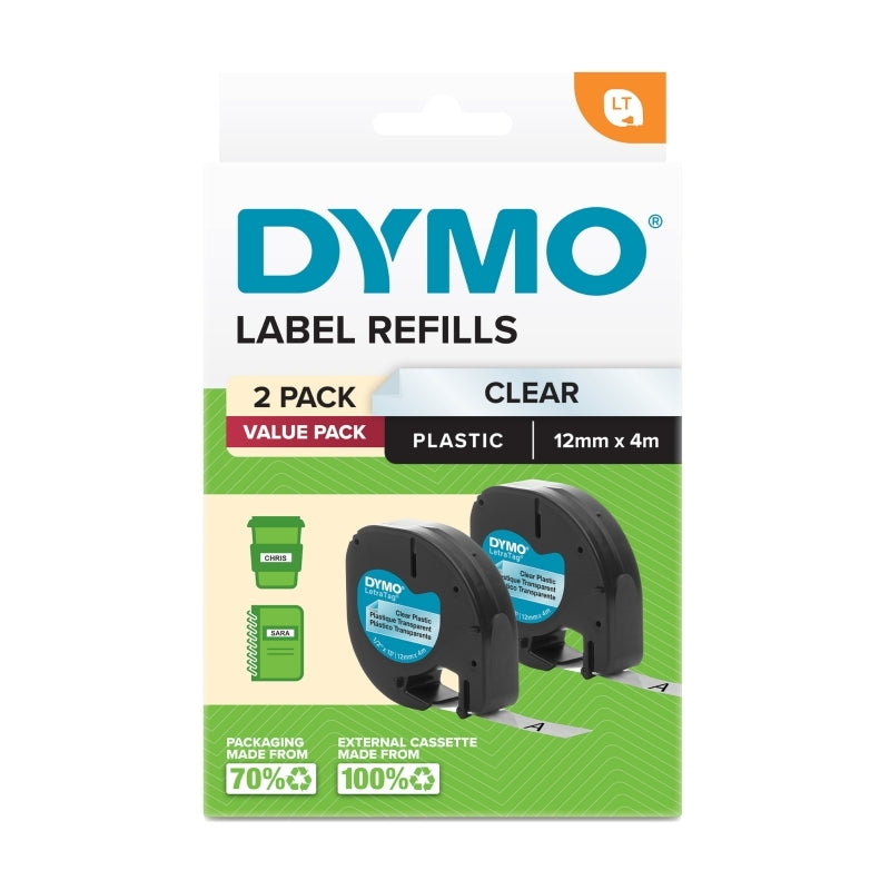 Dymo LetraTag PlasTape Clr Pk2 Dymo