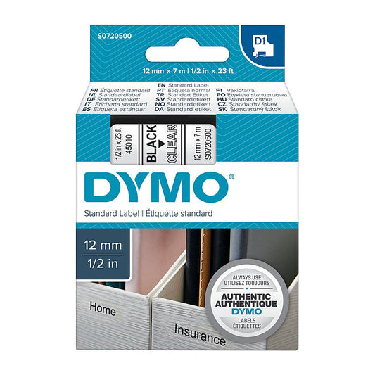 D1 Blk on Clr 12mmx7m Tape Dymo