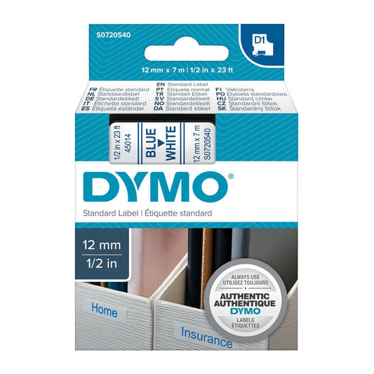 D1 Blue on Wht 12mmx7m Tape Dymo