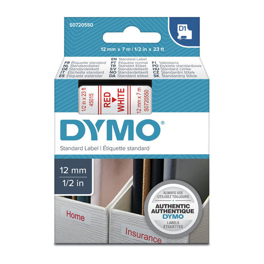 D1 Red on Wht 12mmx7m Tape Dymo