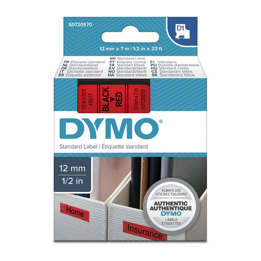 D1 Blk on Red 12mmx7m Tape Dymo