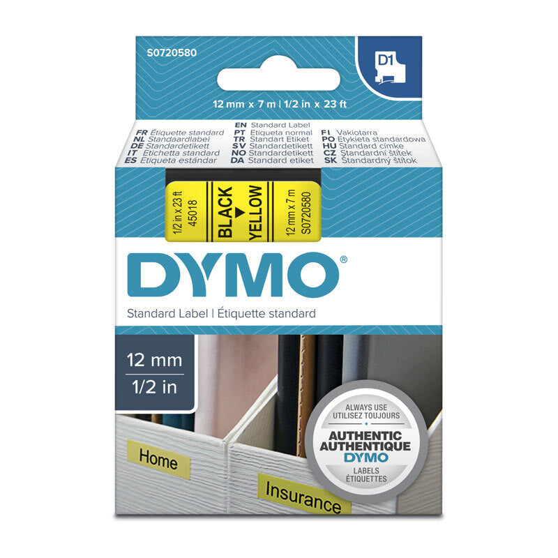 D1 Blk on Yell 12mmx7m Tape Dymo