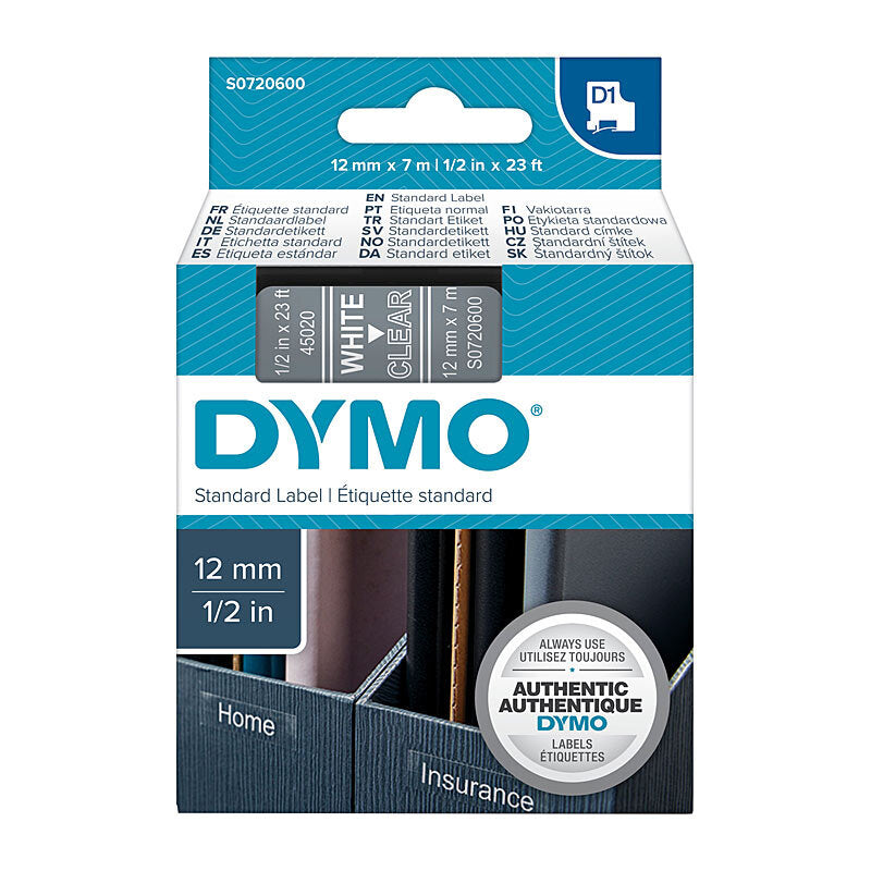 D1 Wht on Clr 12mmx7m Tape Dymo