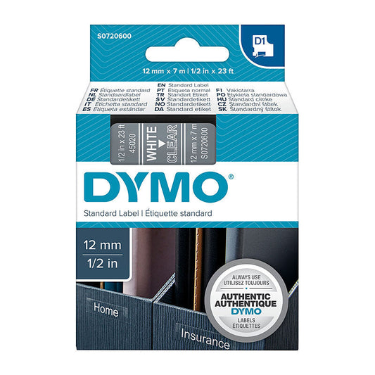 D1 Wht on Clr 12mmx7m Tape Dymo