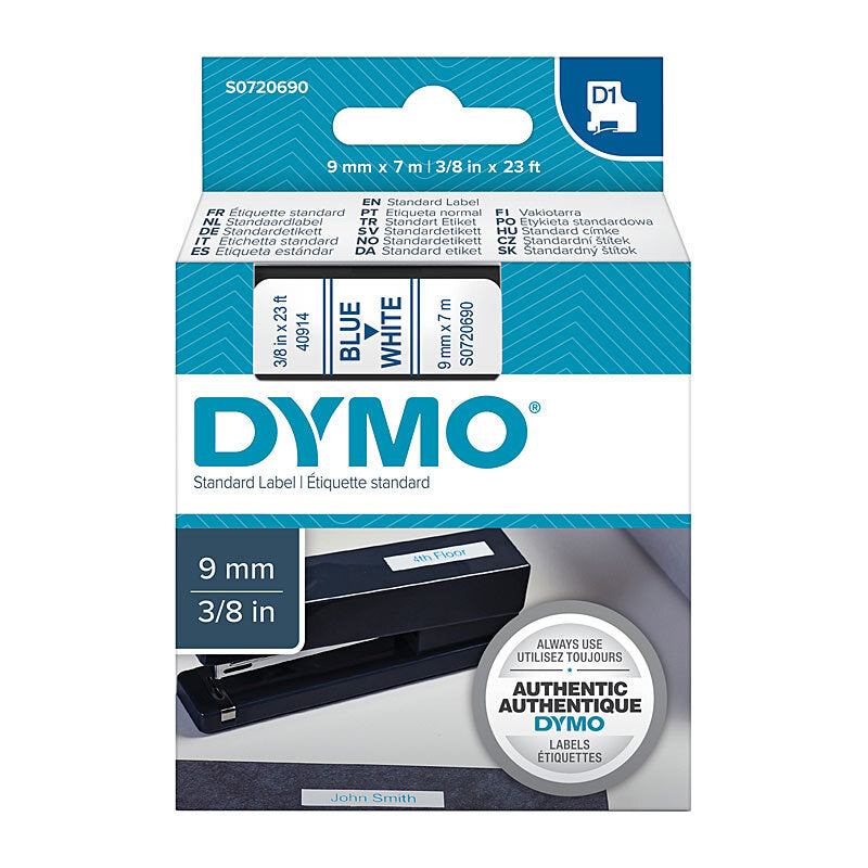 D1 Blue on Wht 9mm x7m Tape Dymo