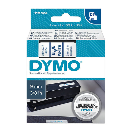 D1 Blue on Wht 9mm x7m Tape Dymo