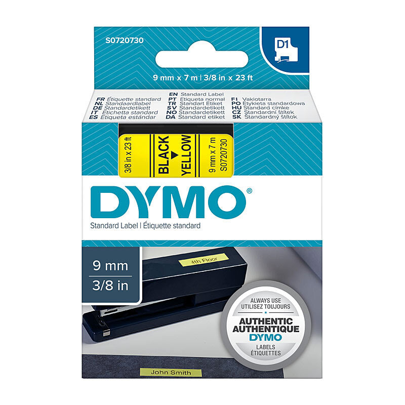 D1 Blk on Yell 9mm x7m Tape Dymo