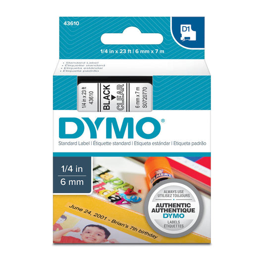 D1 Blk on Clr 6mm x7m Tape Dymo