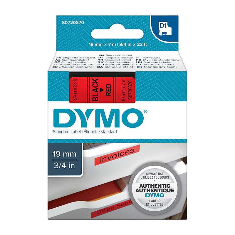D1 Blk on Red 19mmx7m Tape Dymo