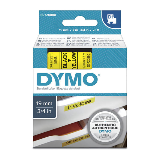 D1 Blk on Yell 19mmx7m Tape Dymo