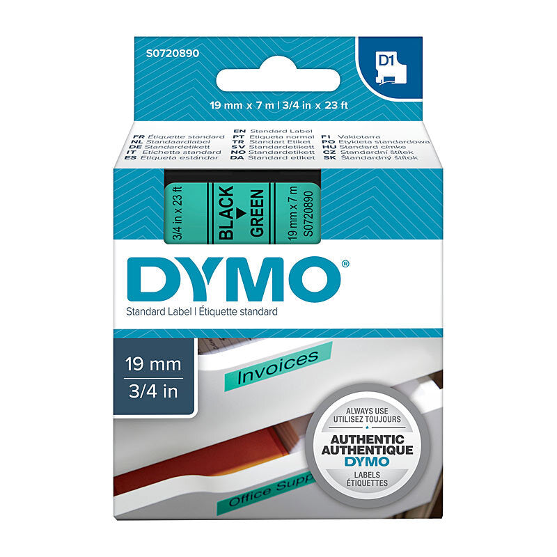 D1 Blk on Grn 19mmx7m Tape Dymo