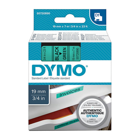 D1 Blk on Grn 19mmx7m Tape Dymo