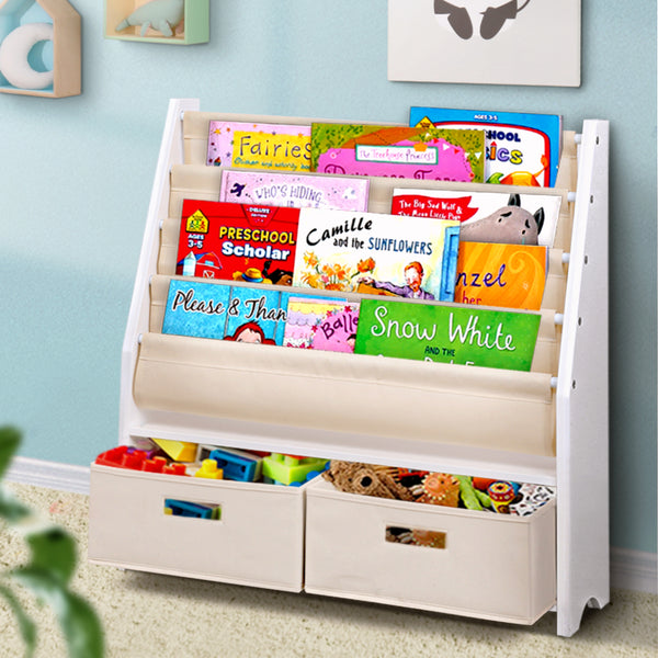 Keezi 4 Tiers Kids Bookshelf Magazine Rack Children Bookcase Organiser Drawer