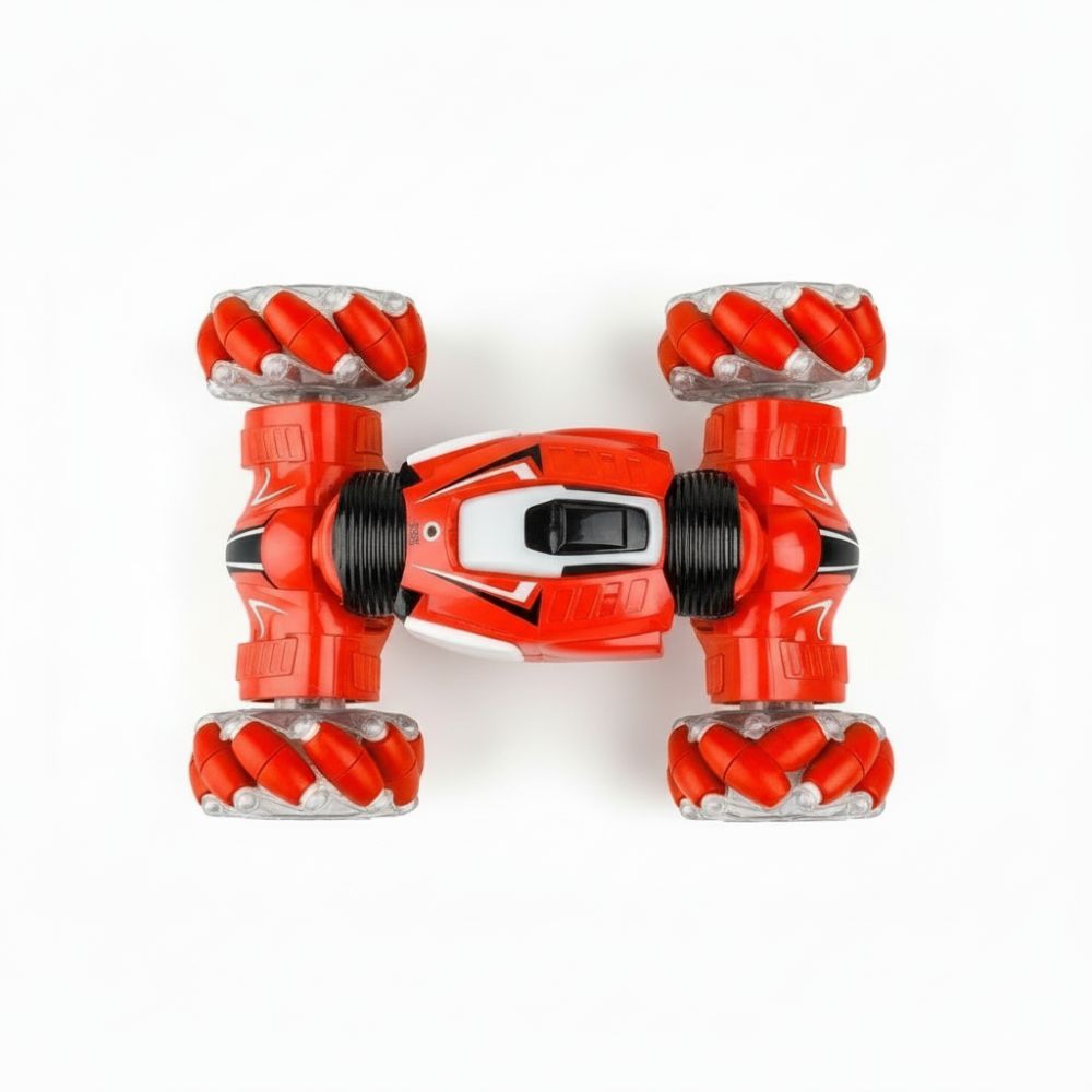 Kids RC car shown at slight tilt highlighting rugged wheels and body