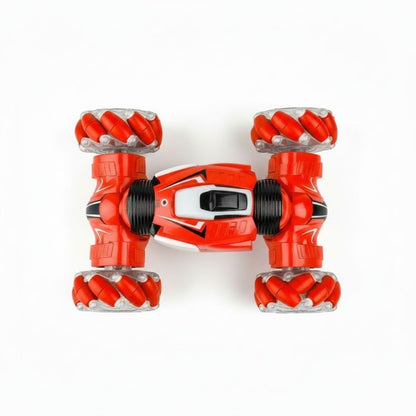 Kids RC car shown at slight tilt highlighting rugged wheels and body