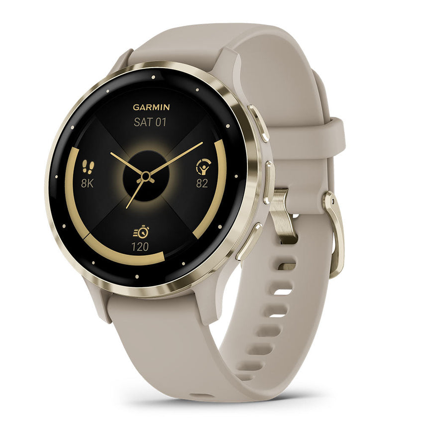 Garmin Venu 3S Soft Gold Stainless Steel Bezel with French Gray Case and Silicone Band (AU Version) Garmin