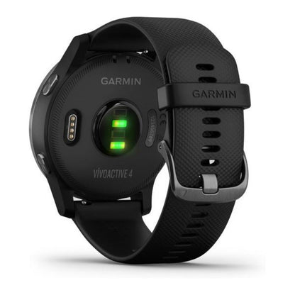 Garmin Vivoactive 4 slate grey black watch face and strap visible