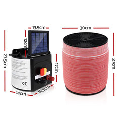 Giantz Electric Fence Energiser 3km Solar Powered Energizer Set + 1200m Tape Tristar Online