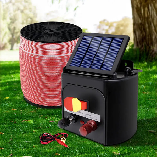 Giantz Electric Fence Energiser 3km Solar Powered Energizer Set + 1200m Tape Tristar Online