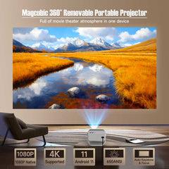 Magcubic 650ANSI Smart L018 Projector – 4K & 1080p, Auto Focus & Keystone Correction, Android 11, Bluetooth 5.2, Portable & Compact Projector