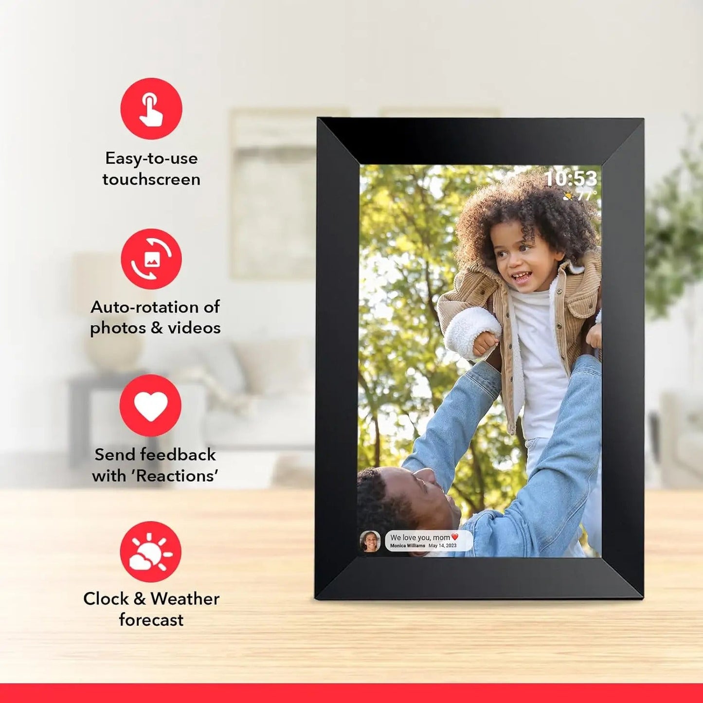 Trion Smart WiFi Digital Photo Frame 10.1-inch - HD IPS Touch Screen, 1280x800 Resolution, 32GB Memory, Auto Rotate, Wall Mountable, Frameo App Trion
