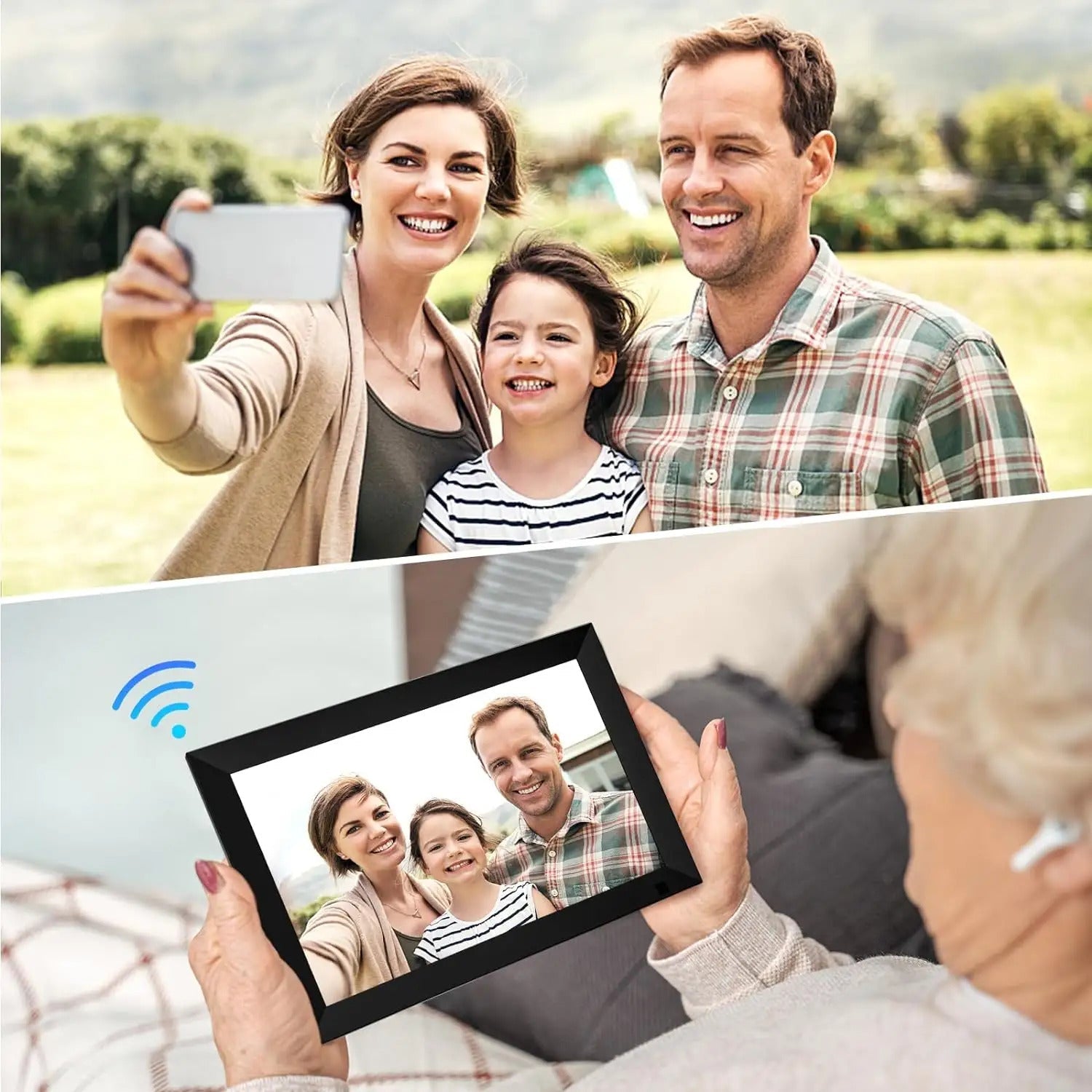 Trion Smart WiFi Digital Photo Frame 10.1-inch - HD IPS Touch Screen, 1280x800 Resolution, 32GB Memory, Auto Rotate, Wall Mountable, Frameo App Trion