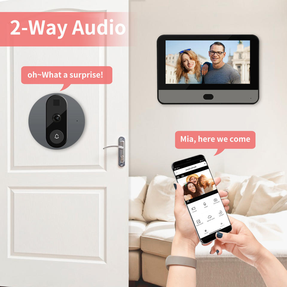 Tuya Video 1080P Wireless Lcd Monitor Video Doorbell Camera Night Vision Wifi Electronic Peephole Door Viewer with APP Control (Open Never Used)