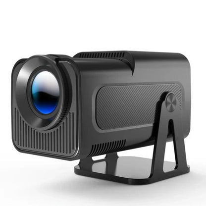 Magcubic HY320 NTV projector being used outdoors for backyard cinema setup

