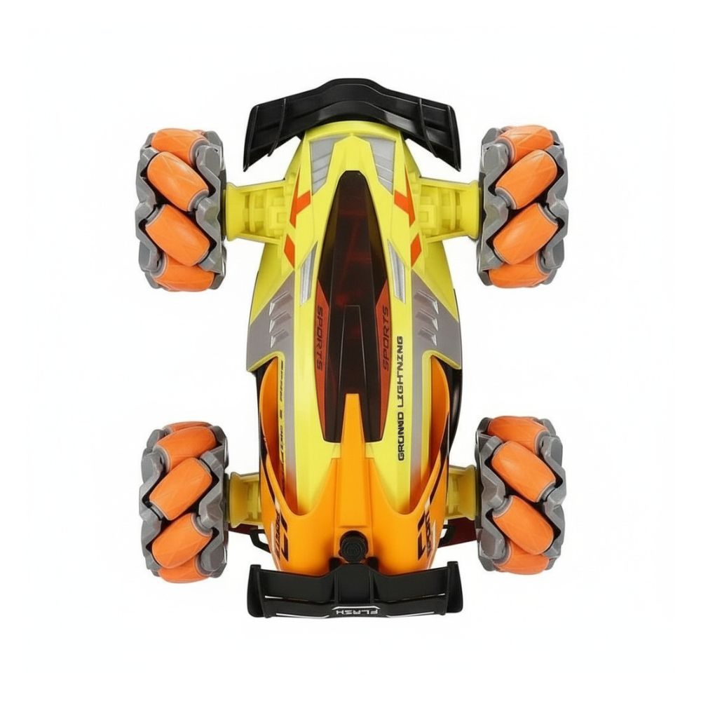 Green 1:16 stunt car shown front view with bold body and wheel design