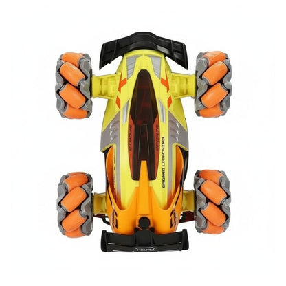 Green 1:16 stunt car shown front view with bold body and wheel design