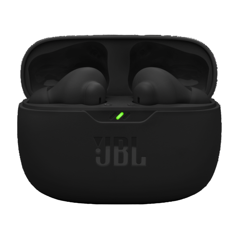 Pair of black JBL Wave Beam 2 True Wireless Earbuds 