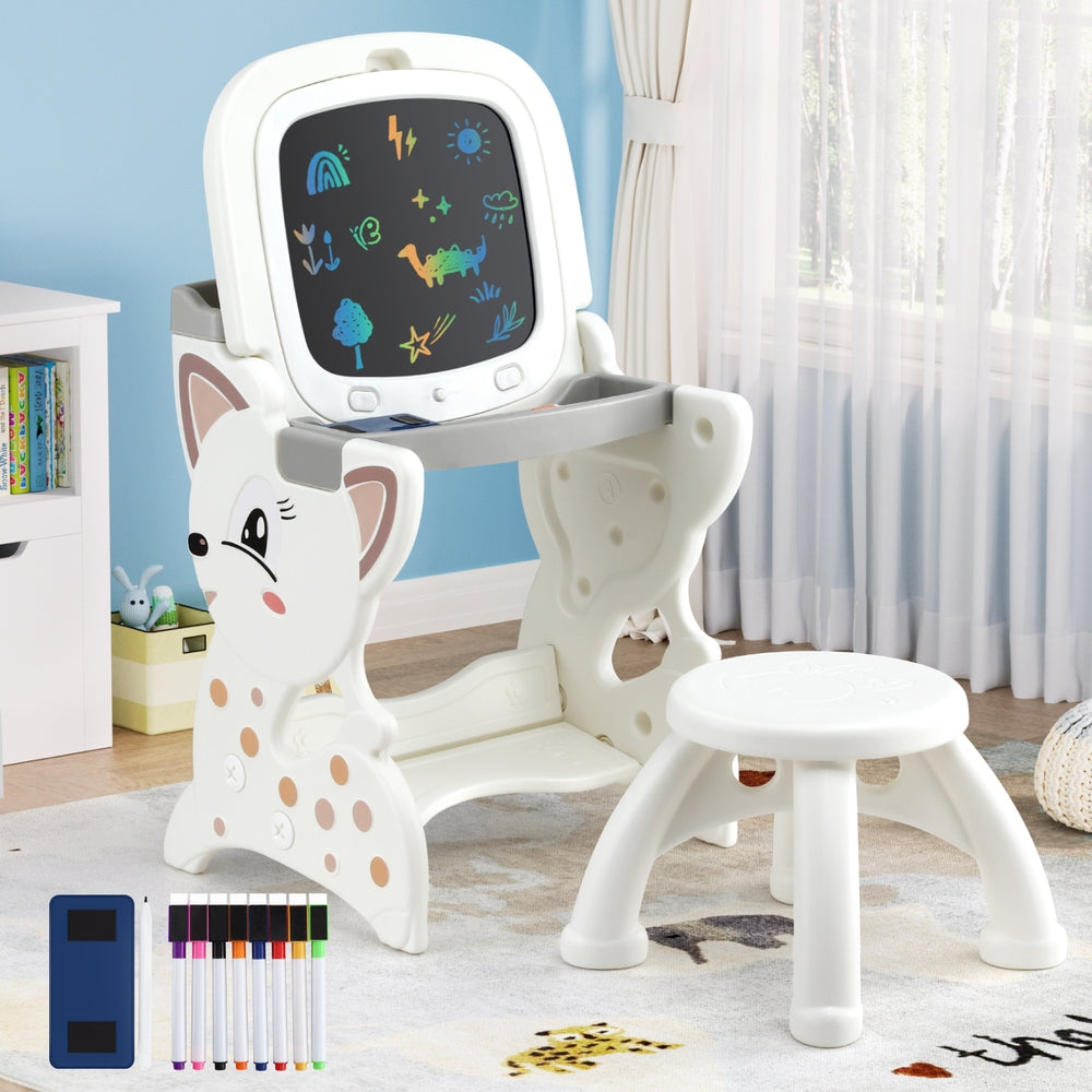Keezi Kids Table and Chair Set 2 in 1 Easel Desk Stool w/ LCD Writing Tablet Tristar Online